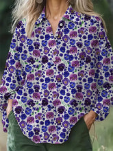 Frauen Alzheimer-Bewusstsein Lila Blume Bedrucktes Baumwoll Leinen Langarm Hemd